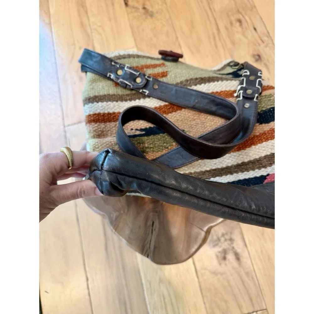Raj Anthropologie Crossbody Rug Bag Kilim Woven Tribal Western Leather Boho